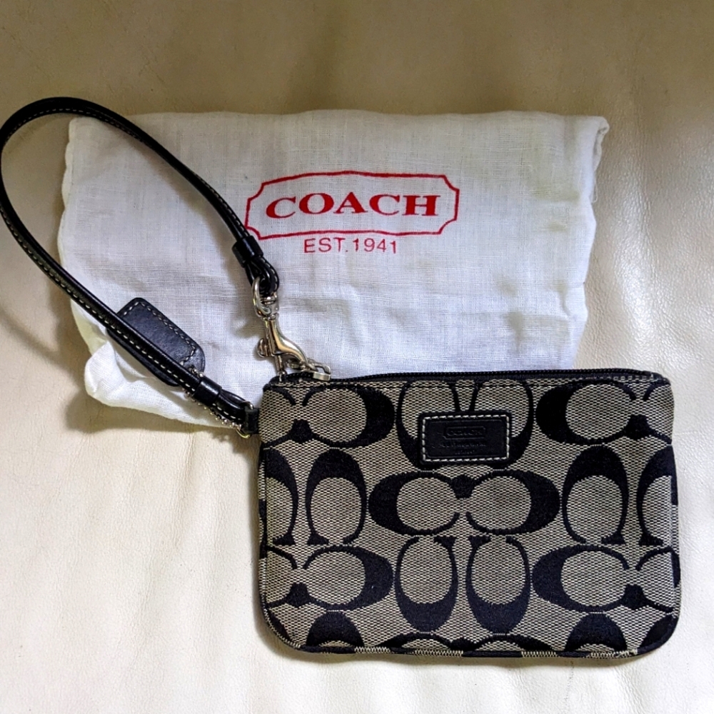 Coach leather trim signature wristlet